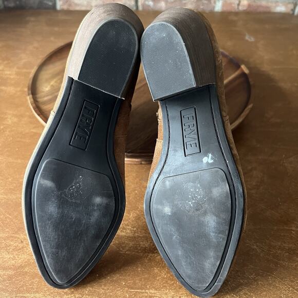 Frye Sandra Chelsea Block Heel Western Boots Cognac Suede Leather Women's 9 - Picture 4 of 16